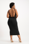 Ashely Draped Backless Midi Dress - Black - L