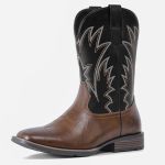 Iuv Cowboy Boots For Men Square Toe Western Boots Durable Classic Embroidered Pull On Boot Slip Resistant Country Boot