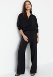 Textured Wide Leg Trousers - Black