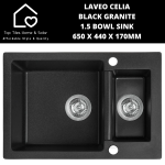Laveo Celia Black Granite 1.5 Bowl Sink - 650 X 440 X 170MM