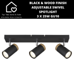 Black & Wood Finish Adjustable Swivel Spotlight - 3 X 25W GU10
