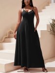 Dual Pocket V Neck Big Swing Maxi Dress Vacation Sleeveless Spaghetti Strap Cami Dress For Spring & Summer Women's Clothing