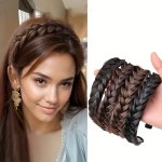 Fluffy Fishbone Synthetic Wig Headband Non-slip Toothed Twist Braid Headband Fishbone Braid Wig Headband
