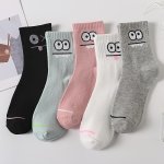 5 Pairs Funny Face Print Socks Comfy & Casual Mid Tube Socks Women's Stockings & Hosiery