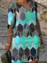 Multicolor Print V-neck Long Dress Mature Loose Crop Sleeve Waist Spring Fall Long Dresses Women's Clothing