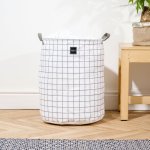 Canvas Laundry Basket Grey Grid