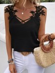 Contrast Lace V Neck Tank Top Elegant Sleeveless Tank Top For Spring & Summer Women's Clothing