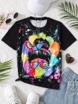 Creative Tie Dye Girl Print Short Sleeve T-Shirt Tops For Girls Spring Summer