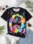 Creative Tie Dye Girl Print Short Sleeve T-shirt Tops For Girls Spring Summer