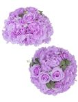 Blosmon Artificial Flower Balls Wedding Centerpieces 2 Pcs 11.8" Lilac Fake Flowers Rose Hydrangea Ball Arrangement Center Piece