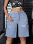 Ripped Raw Hem Loose Fit Plain Light Washed Blue Denim Shorts Jorts Women's Denim Jeans & Clothing