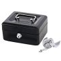 Large Metal Lock Cash Box 2 Keys With Foldable Keyring Knife - Black