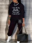 Plus Size Casual Outfits Set Women's Plus Slogan Print Long Sleeve Round Neck Sweatshirt & Jogger Sweatpants Outfits Two Piece S
