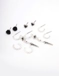 Silver Mixed Heart & Rose Earring 5-PACK