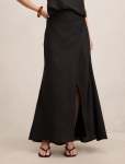Mila Linen Wrap Maxi Skirt - 16 Black A Co-ord