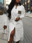 Plus Size Leopard Print Pocket Button Front Loose Dress Casual Collared Long Sleeve Dress For Spring & Fall Women's Plus Size Cl