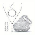 4 Pcs Elegant Evening Bag Versatile And Stylish Clutch Bag Portable Landmine Bag For Women Necklace Earrings Bracelet
