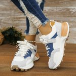 Women's Colorblock Platform Sneakers Casual Lace Up Outdoor Shoes Comfortable Low Top Shoes