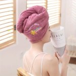 1 2PCS Rainbow Embroidered Hair Drying Cap Soft Purple Hair Cap With Button Cute Cartoon Hair Towel For Bathroom