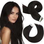 Moresoo 26 Inch Long Tape In Hair Extensions Brown Human Hair Extensions Tape In Real Hair 20PCS Darkest Brown Skin Weft Glue In