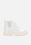 PoP Candy Printed Boots-white & Silver