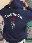 Rose Print Kangaroo Pocket Hoodie Casual Long Sleeve Hoodies Pullover Sweatshirt Men's Clothing For Fall Winter