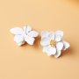 Exquisite White Flower Design Stud Earrings Zinc Alloy Jewelry Trendy Gift For Women Daily Casual