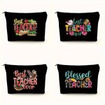 Teacher Pattern Cosmetic Bag Portable Zipper Makeup Storage Bag Trendy Coin Purse Travel Toiletry Organizer Bag Teacher Apprecia