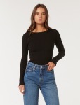 Meghan Rib Crew Neck Top - XL Black