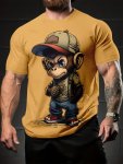 Men's Monkey Graphic Print T-Shirt Casual Short Sleeve Crew Neck Tee Men's Clothing For Summer Outdoor