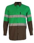 Pioneer Green army Green Hi-vis Shirt 100% Cotton Long Sleeve New