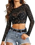 Avidlove Mesh Top Long Sleeve Mesh Crop Top Sheer Tops For Women See Through Shirt KT61 4XL