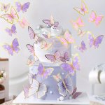 60PCS Butterflies Cake Toppers Mixed Size Purple Pink Birthday Cake Topper Diy Craft Lively Cake Decorations For Birthday Weddin