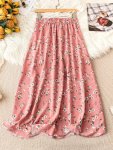 Elegant Floral Skirt For Women - Spring summer Collection Non-stretch Polyester Blend Machine Washable