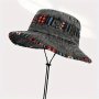 1pc Stylish Gray-black Men's Summer Outdoor Leisure Sun Hat With Denim Brim Ideal For Fishing