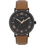 TIMEX Men's Classic Analog Watch Brown Leather Strap Black Dial