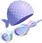 Swimming Cap & Goggles Set For Kids Waterproof Cloth Bathing Cap