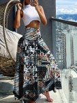 Floral Print Smock High Waist Skirt Vacation A-line Skirt For Spring & Summer Women's Clothing