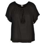 Raw Edge Linen Mix Tassel Top - Black S m
