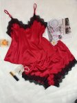 Women's Sexy Satin Pajama Set With Lace Trim Nightwear With Adjustable Spaghetti Straps Comfortable Sleepwear For Ladies