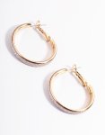 Goldair Gold Medium Glitter Hoop Earrings