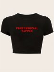 Letter Print Crew Neck T-Shirt Casual Short Sleeve T-Shirt For Spring & Summer Women's Clothing