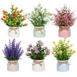 Yoratee 6PCS Artificial Pot Flowers Small Fake Plants MINI Potted Plants For Home Office Tabletop Decoration