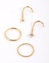 Goldair Gold Plated Surgical Steel Diamante Twisted Nose Ring 4-PACK