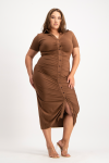 Bell A Short Sleeve Ruched Midi Dress - Pinecone - XL