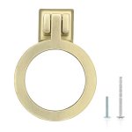 Pidynx 6 Pack Gold Drawer Knobs 2.52" Brushed Gold Cabinet Knobs Zinc Alloy Single Hole Ring Pulls For Dresser 64MM Kitchen Hand