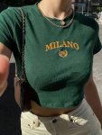 Letter Embroidered Crew Neck T-Shirt Elegant Short Sleeve Crop T-Shirt For Spring & Summer Women's Clothing