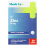 Zinc 20 Mg Mineral Supplement Tablets 60 Pack
