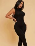 Solid Square Neck Tank Romper Jumpsuit Casual Sleeveless Slim Romper Jumpsuit Women's Clothing