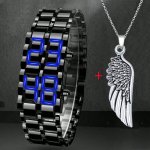 2PCS SET Elegant Metal Sports Design Calendar Wrist Watch & Necklace Set